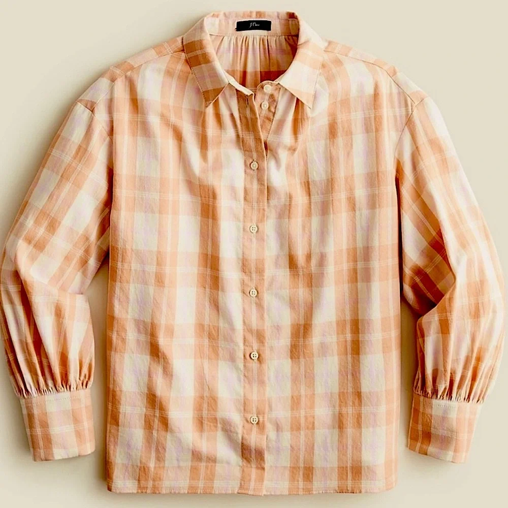J. Crew Gathered Cottagecore Blouse Shirt Featherweight Peach Cotton - Picture 11 of 11